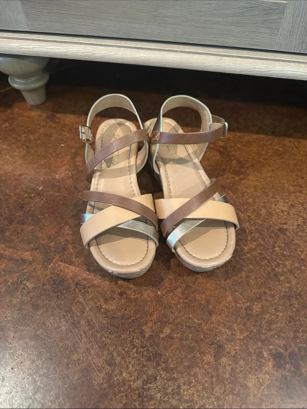 Soda Girls' Metallic Neutral Wedge Sandals - Beige, Bronze, Silver
